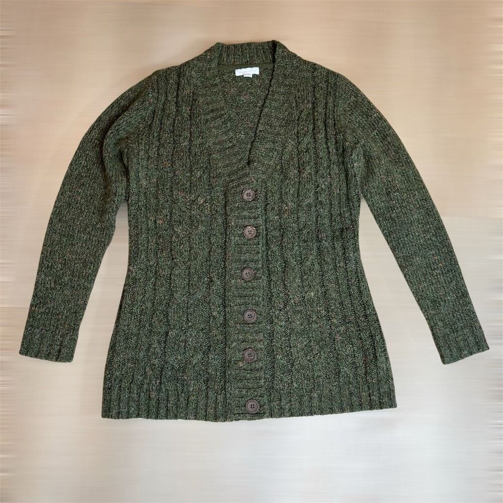 Charter Club, V-Neck Button up Knit Cardigan Olive Green Multi, Women’s Small